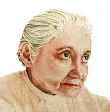 Illustrated portrait of the Servant of God Luisa Piccarreta, an elderly woman with white hair, facing slightly left.